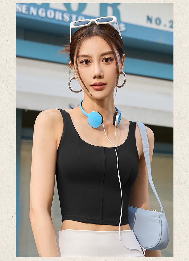 Women U - Neck Yoga Crop Top | Padded Sports Bra | Daily & Gym Wear - Women's Activewear by Ceecile